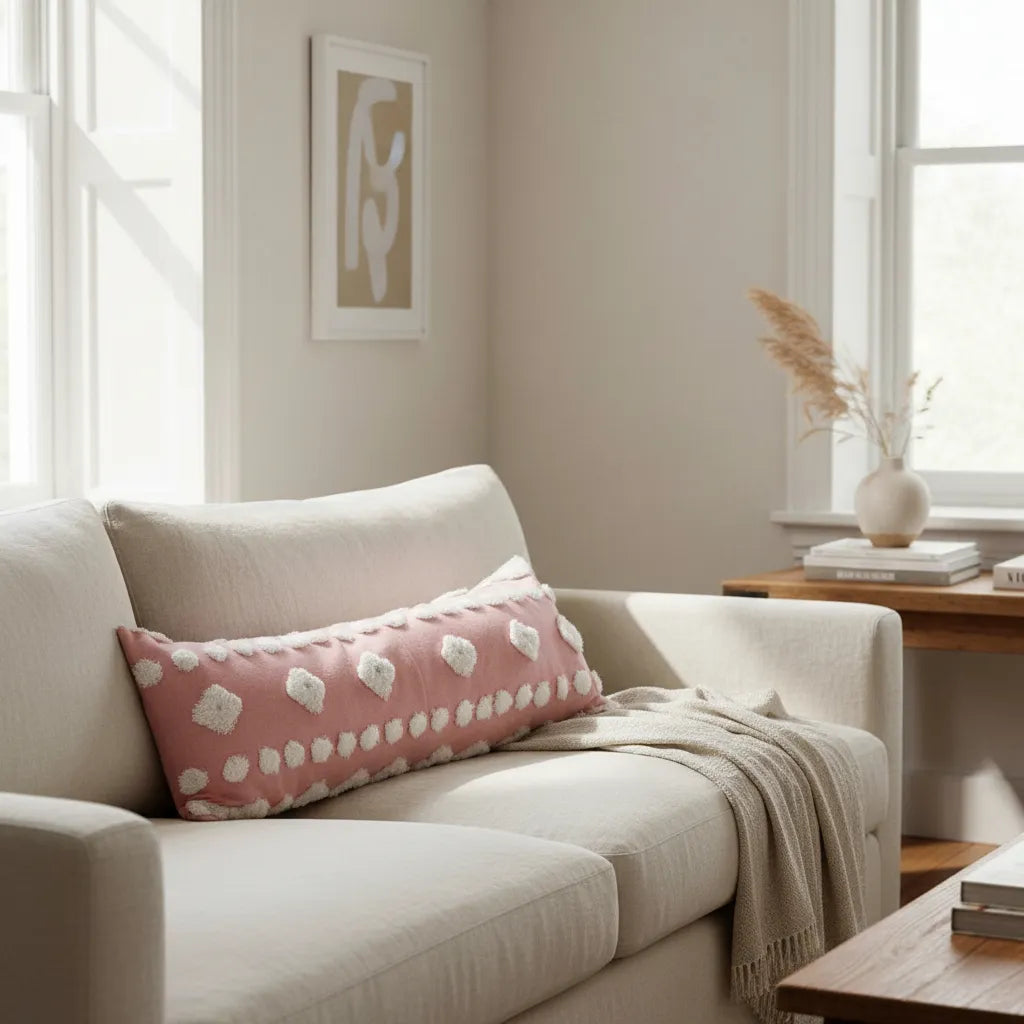 Cojín Boho Blush 35cmx90cm Rosa Pálido Relieve