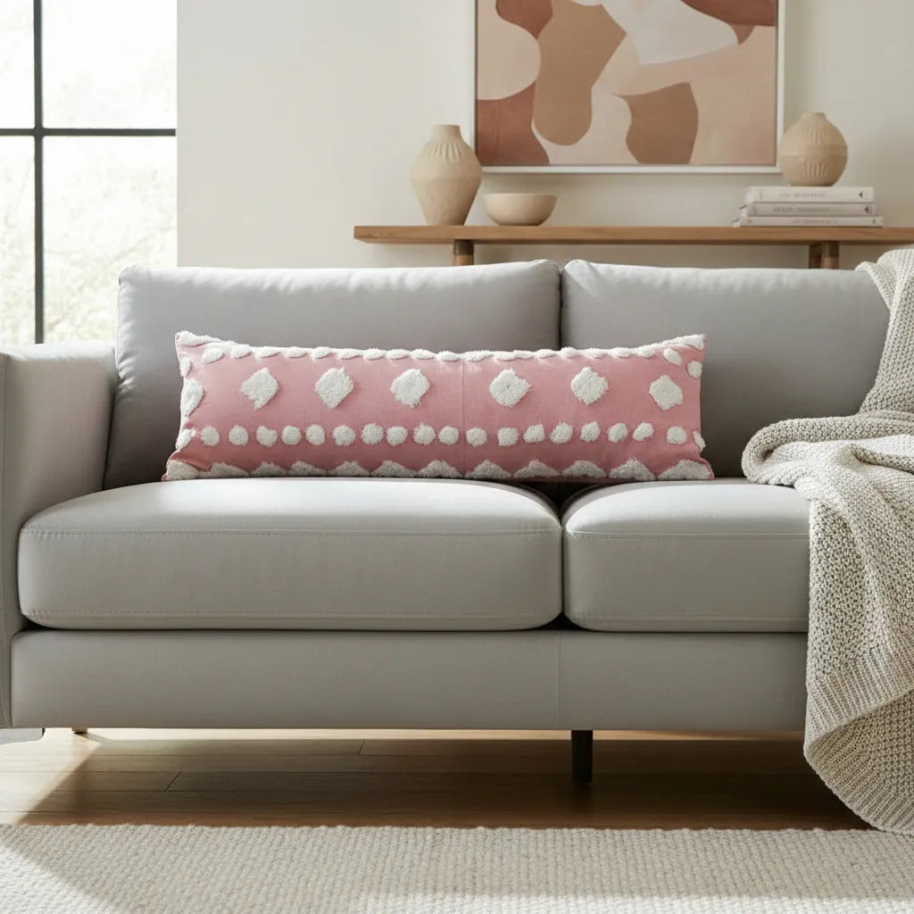 Cojín Boho Blush 35cmx90cm Rosa Pálido Relieve