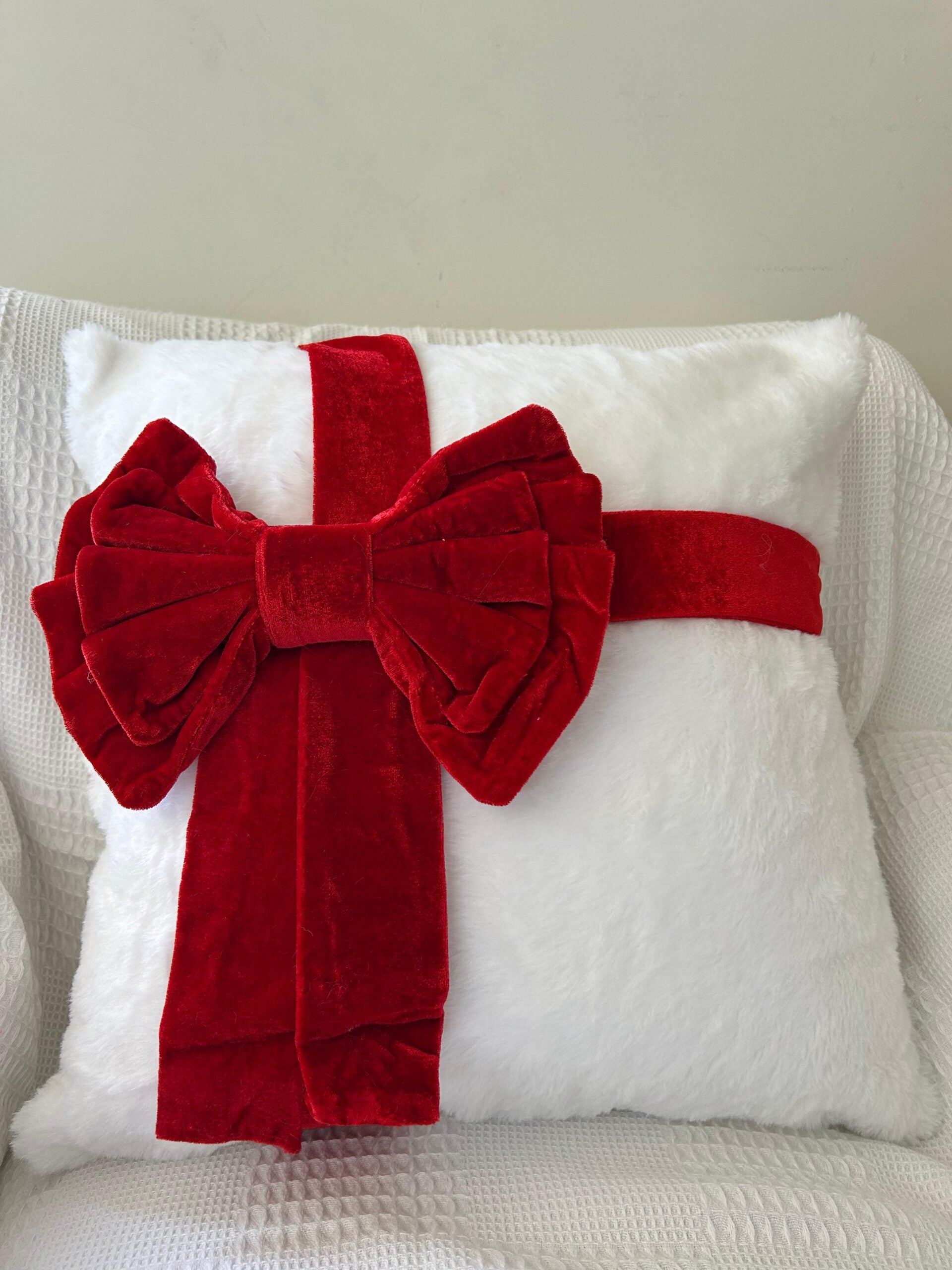 Fundas de cojines navideñas con diseño 3D de lazo elegante