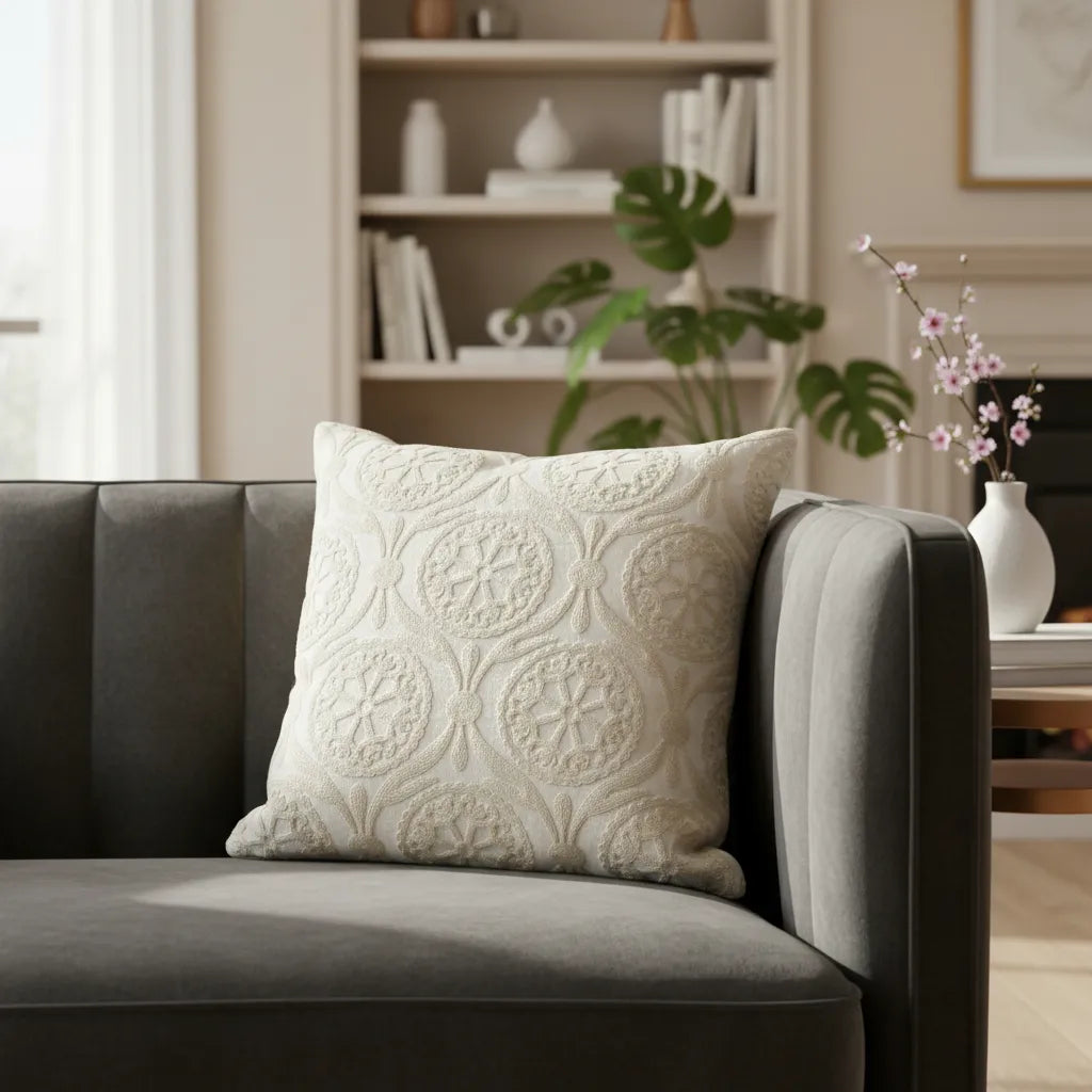 Fundas de cojines bordados en  tonos  beige