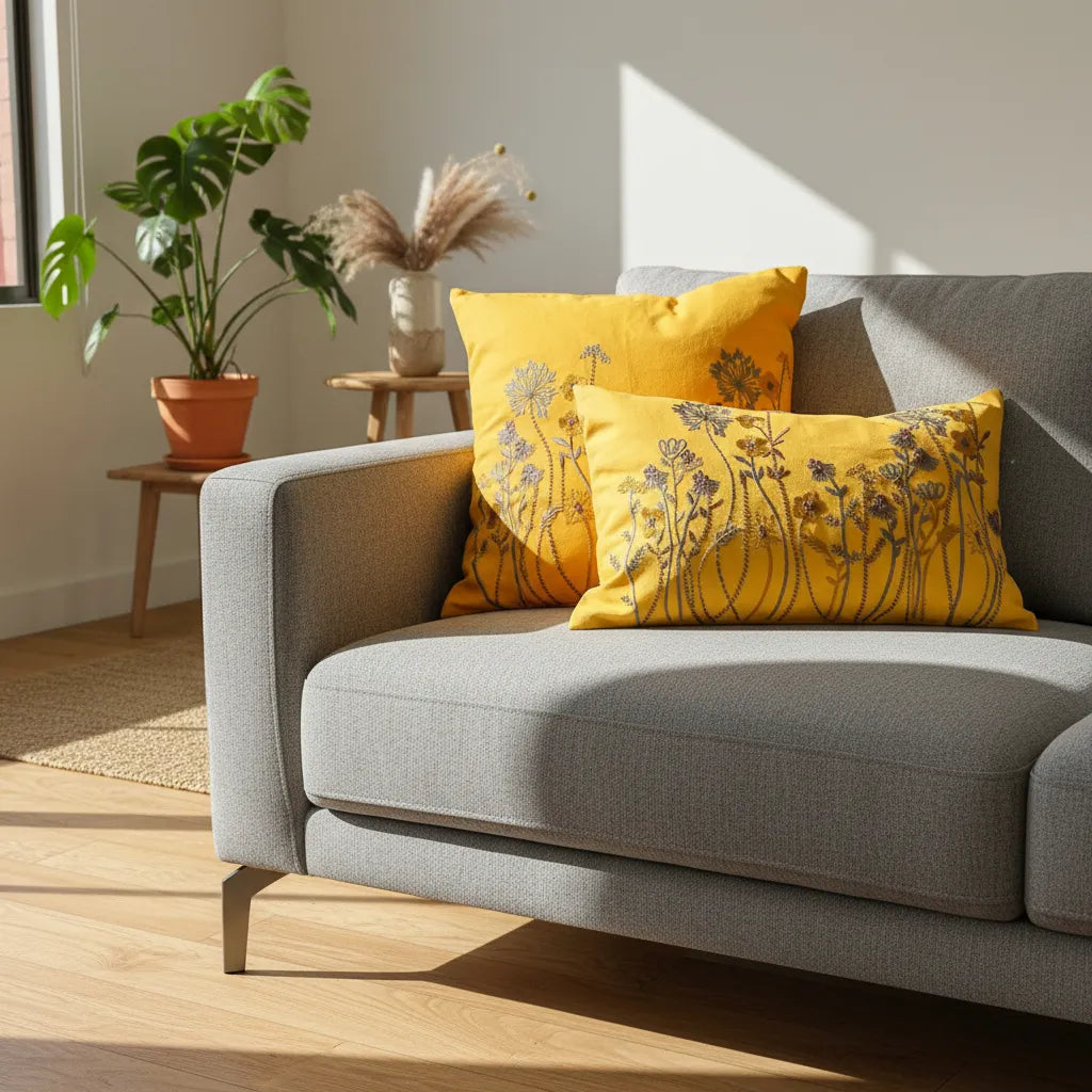 Fundas de cojines bordados punto  a punto - Jardín De Sol