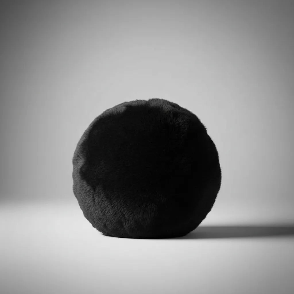 Cojín Redondo  negro | Pelo De Conejo Soft 45 Cm