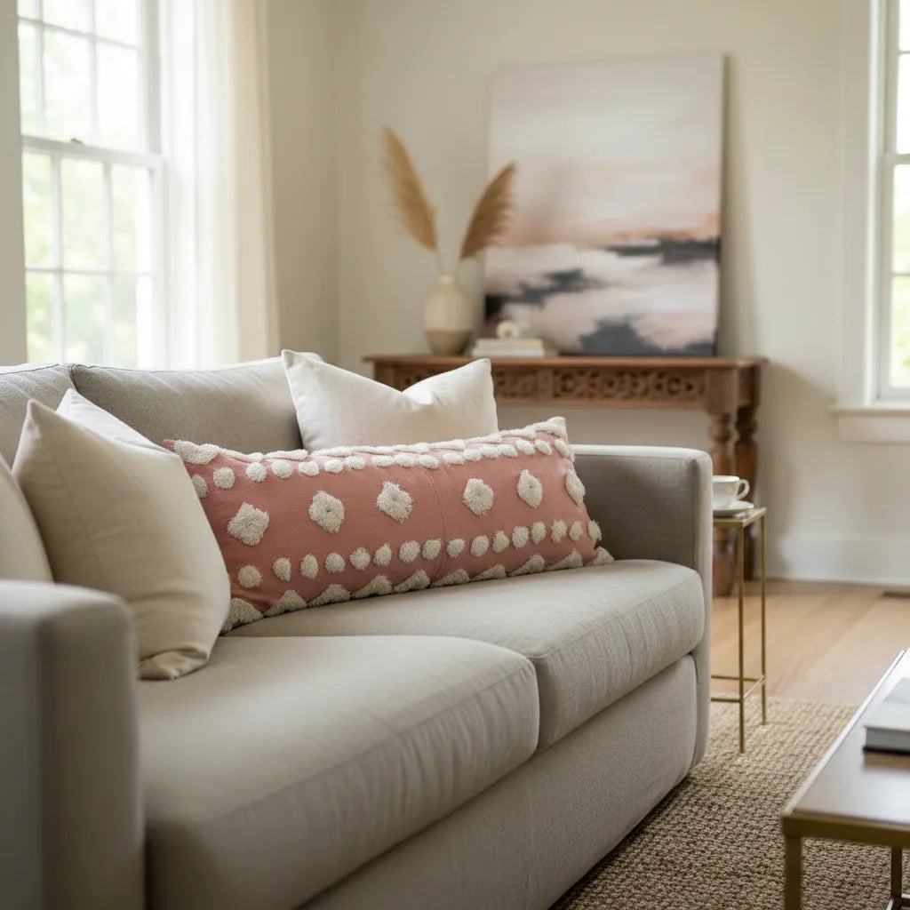 Cojín Boho Blush 35cmx90cm Rosa Pálido Relieve