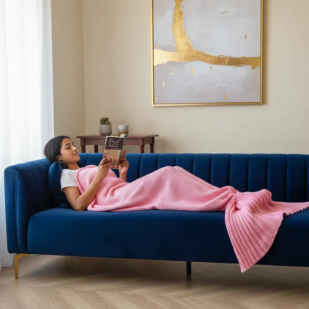 Manta Tejida Estilo Sirena XL | Suave, Cálida y Decorativa - Rosa