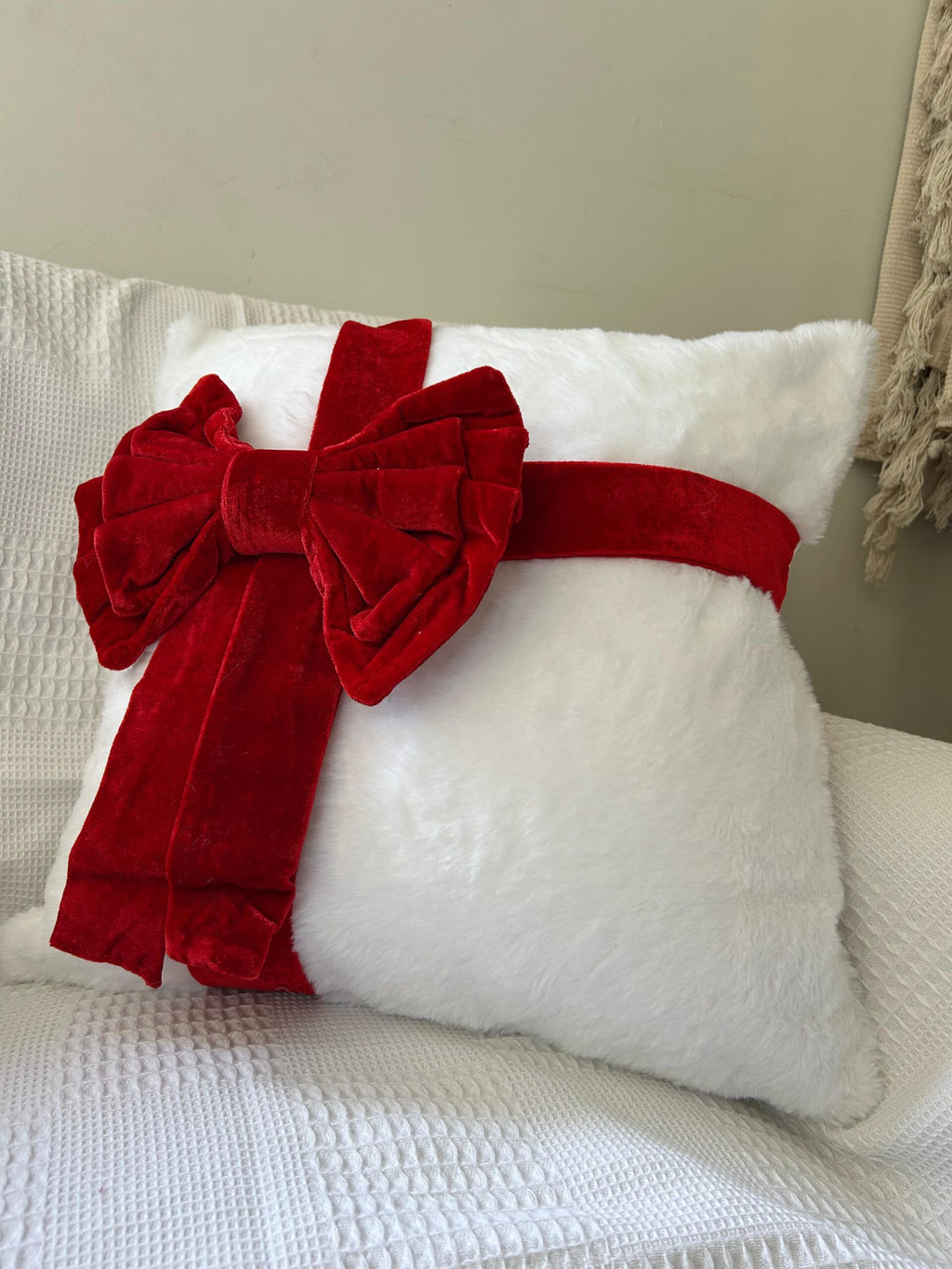 Fundas de cojines navideñas con diseño 3D de lazo elegante