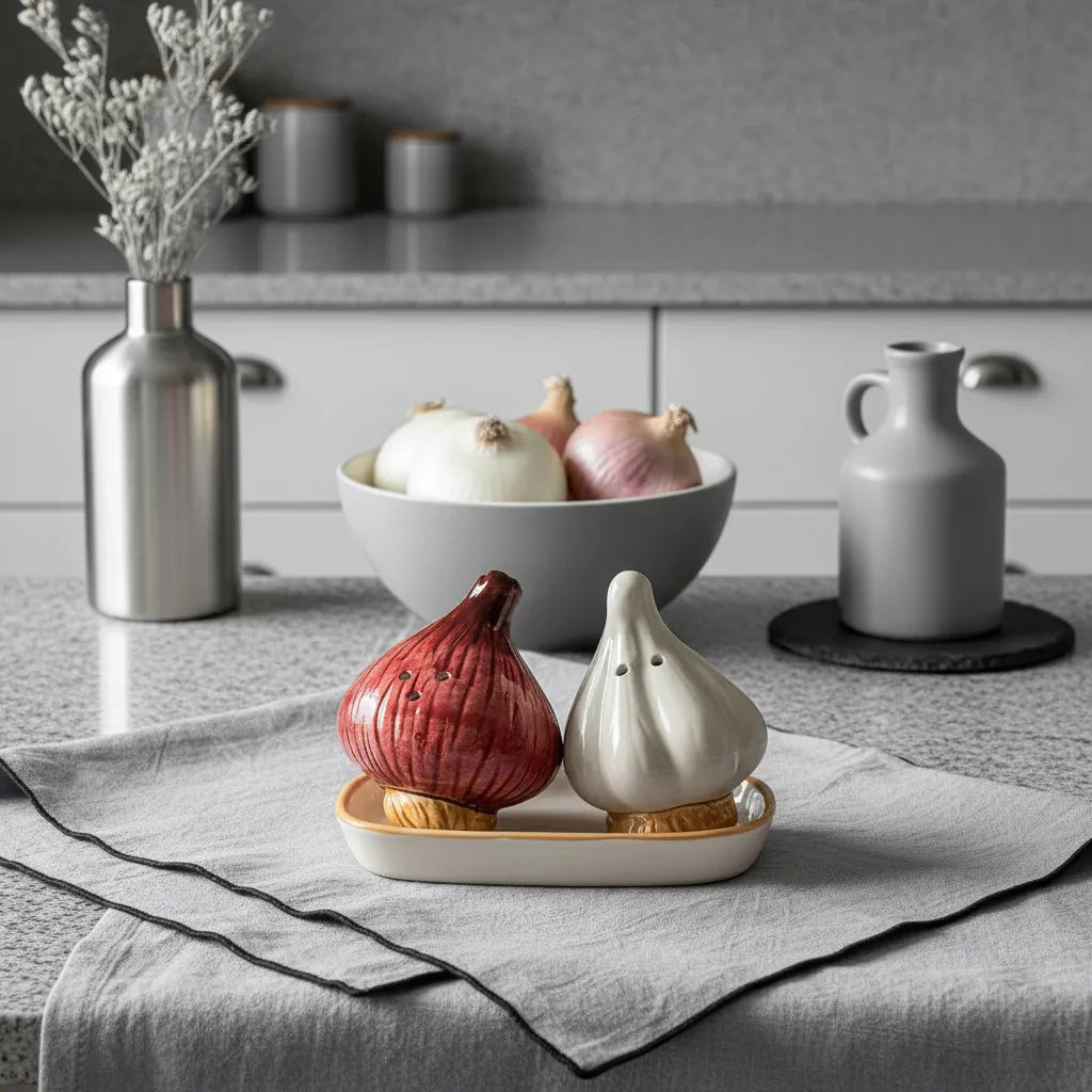 Set Saleros Diseño Ajo Y Cebolla | Sazonador Decorativo Cocina