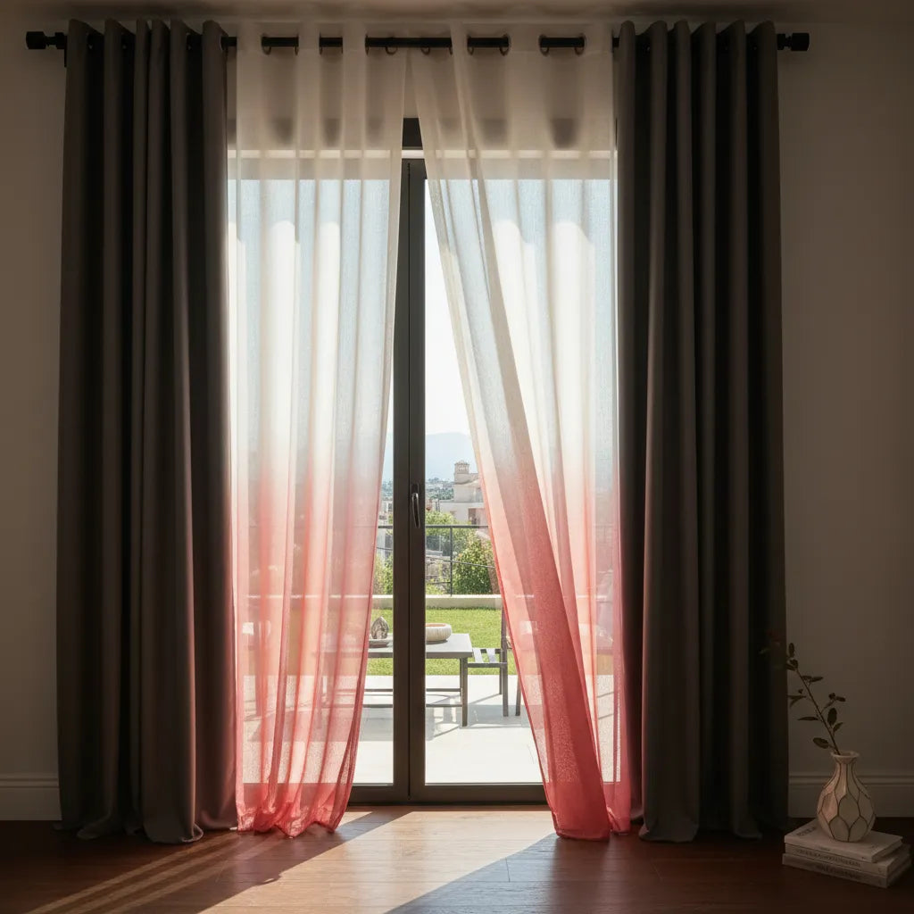 Set Cortina  + Visillo Degrade Rosa, 4 paños