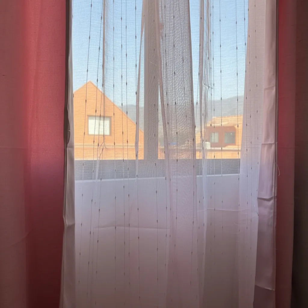 Set Cortina Lino + Visillo Aurora Rosa, 4 paños
