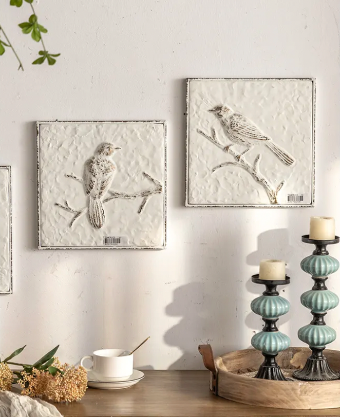 Decoración de pared de pájaros de Metal Vintage