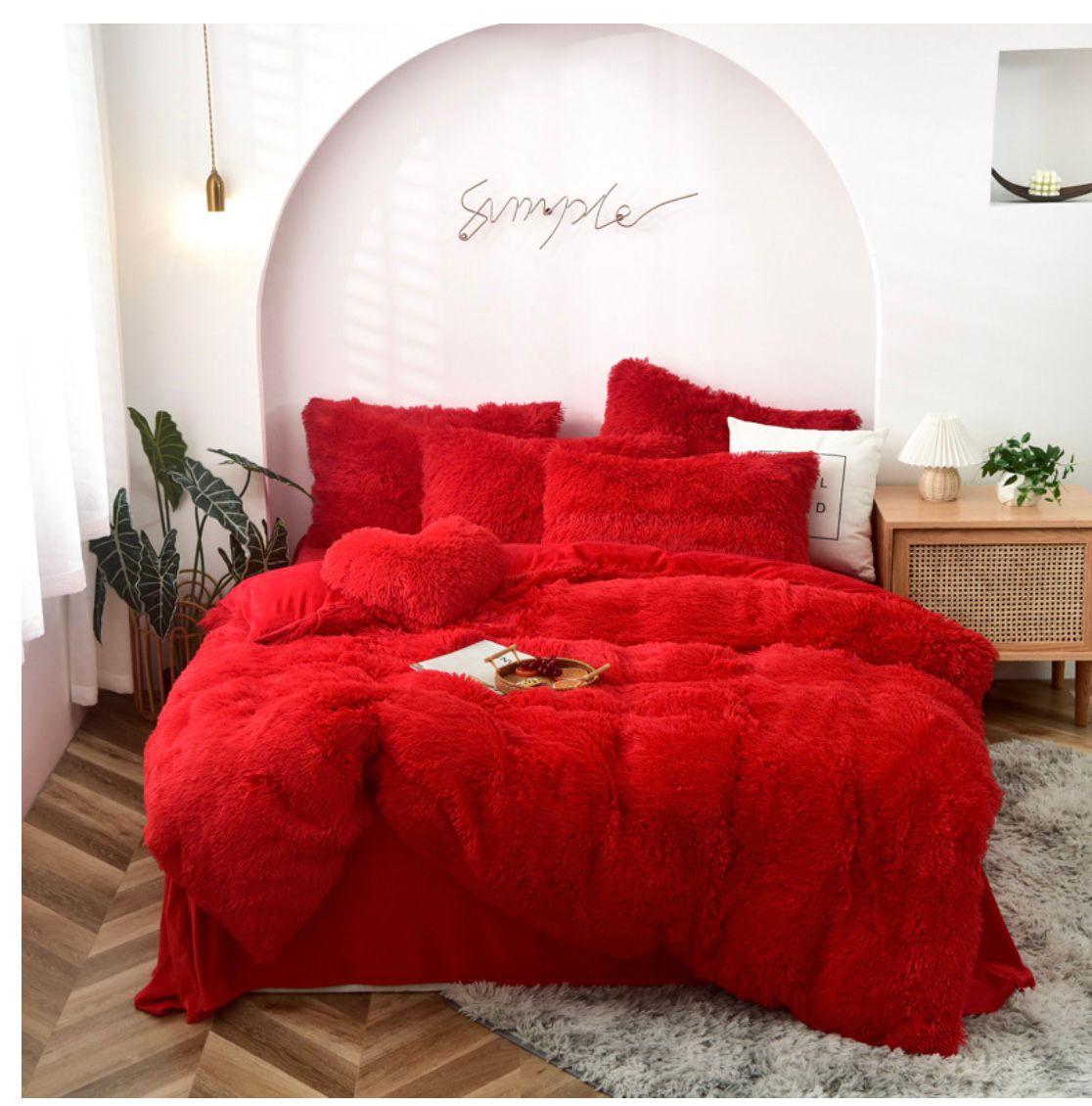 Cubrecama peludo rojo 2 plazas