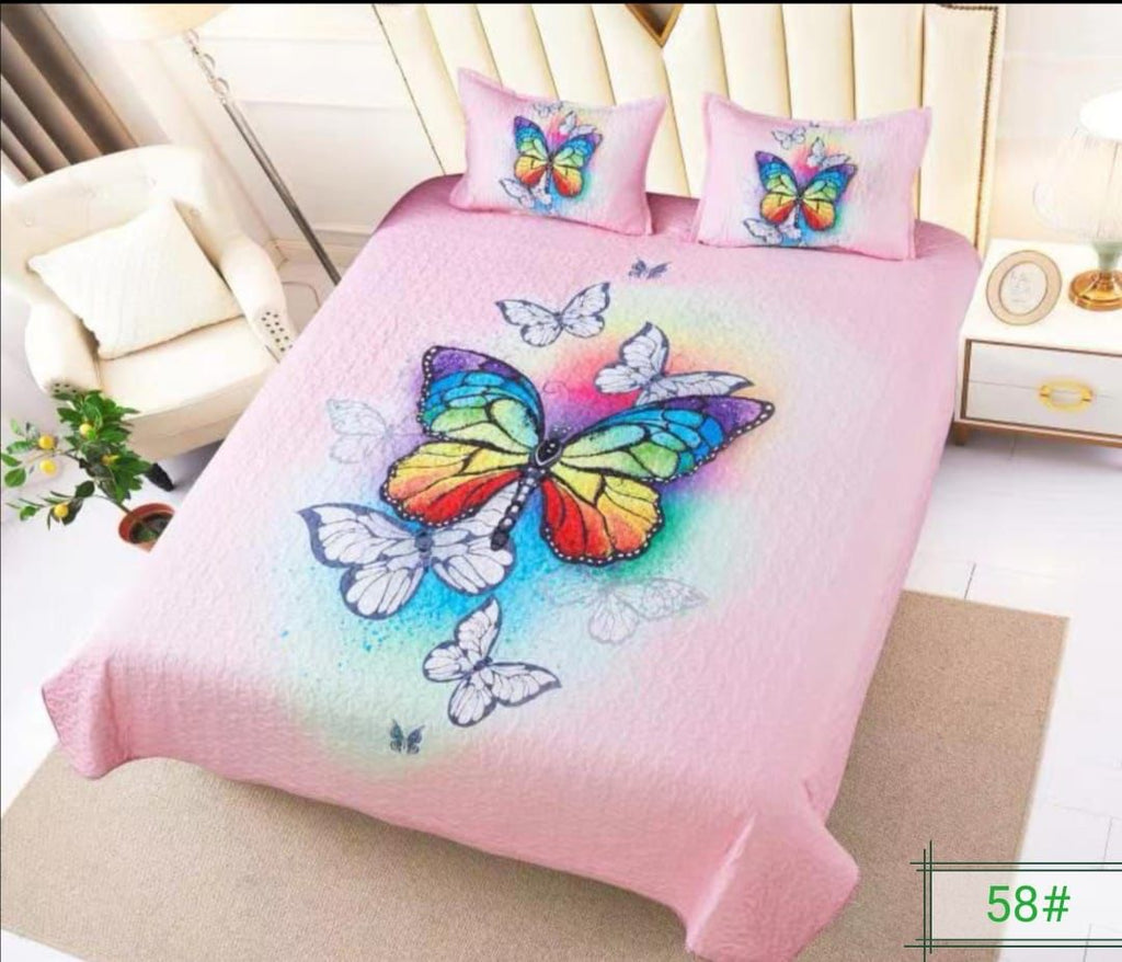 Cubrecamas 2 plazas  con diseño mariposa