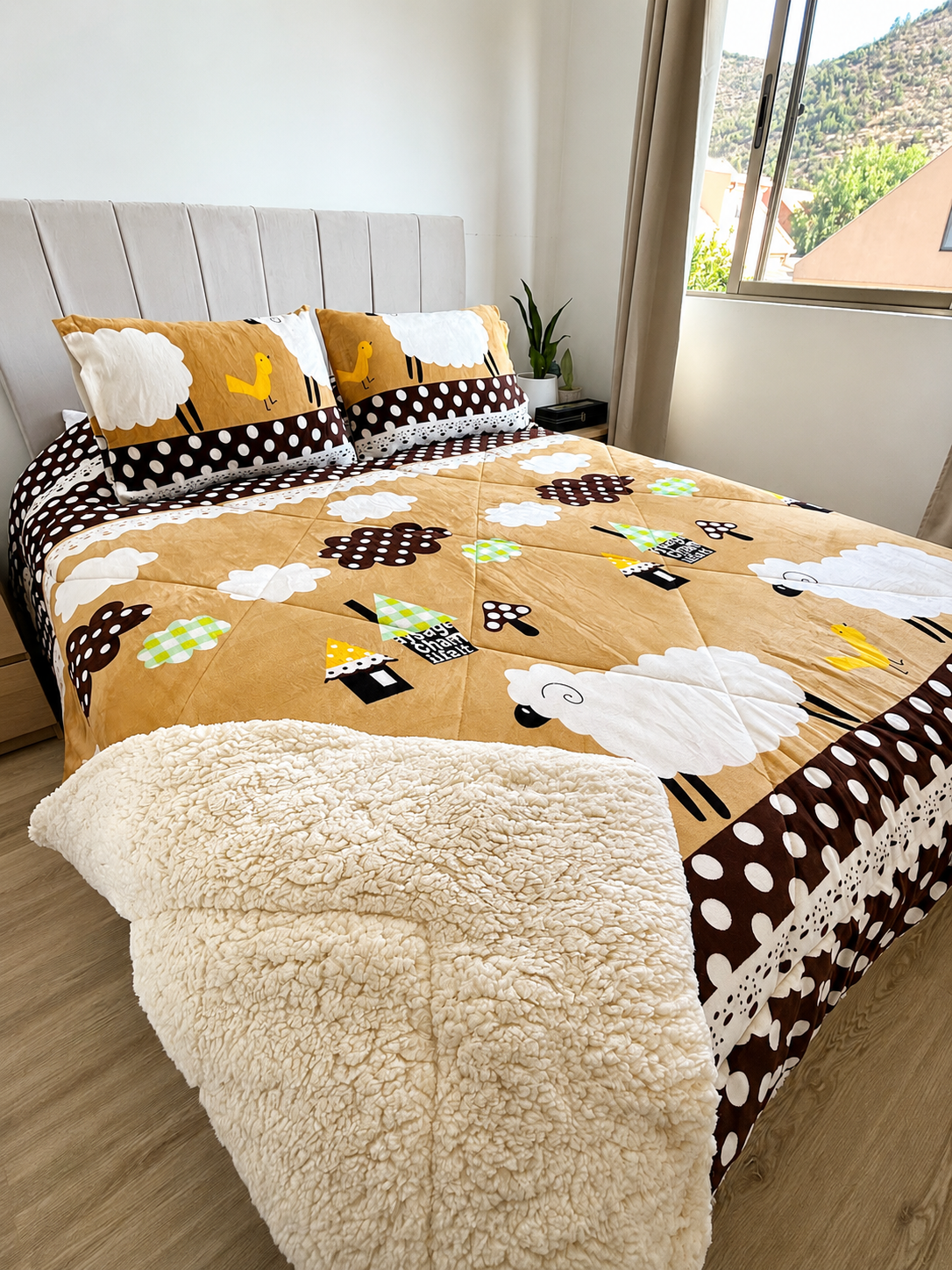 Cubrecama 2 Plazas Polar con Chiporro Dulce Pradera 230x250 cm + 2 Fundas