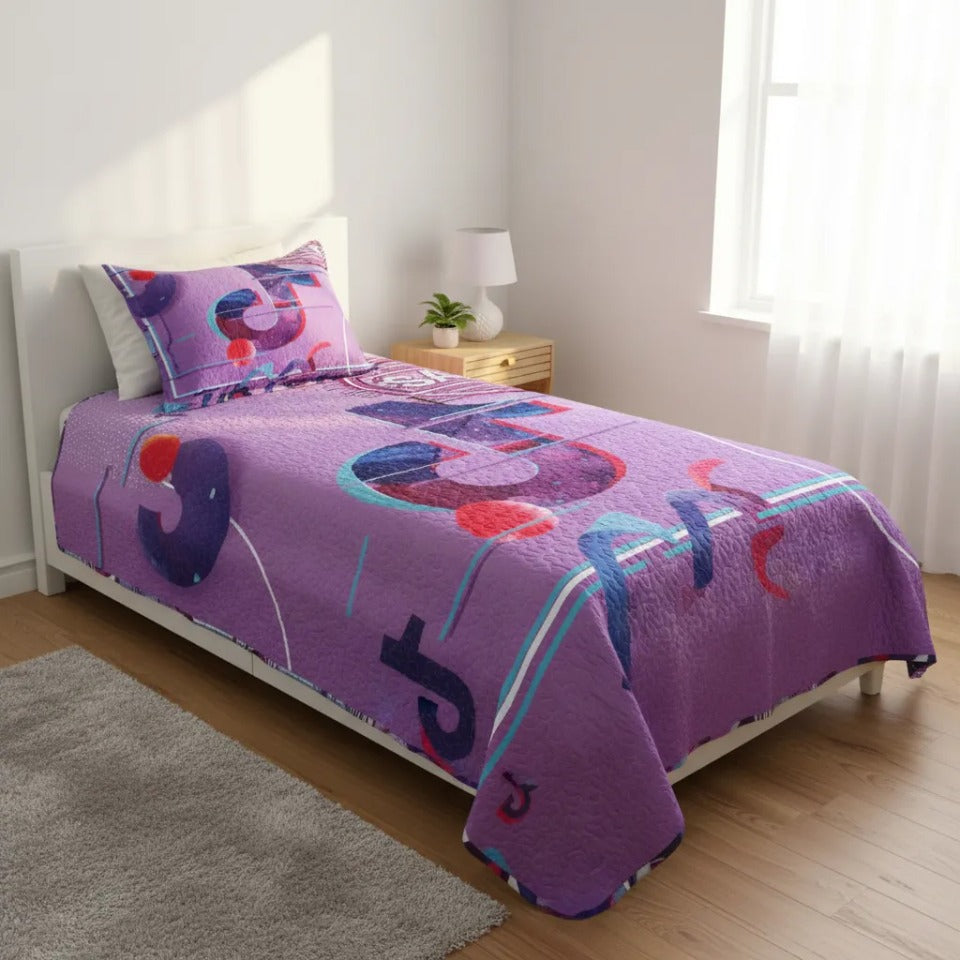 Cubrecama Quilt 1.5 Plazas Diseño TikTok Urbano Morado/Lila
