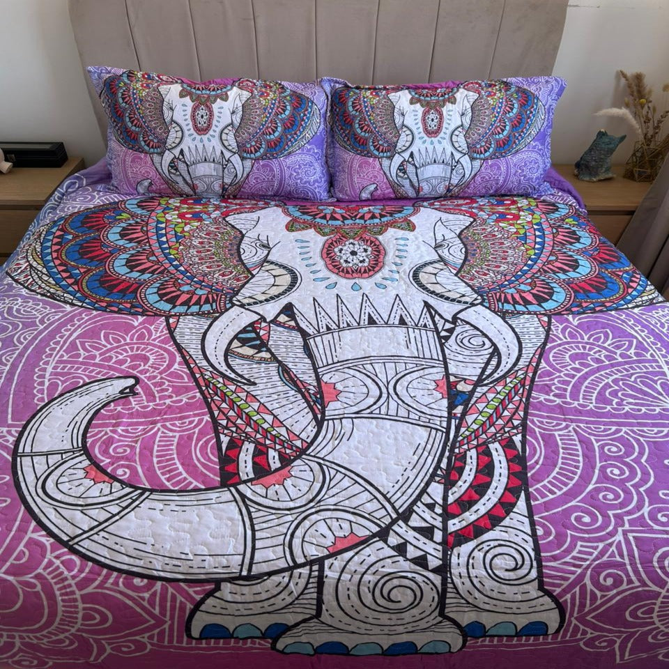 Cubrecama Quilt 2 Plazas Microfibra Elefante Mandala