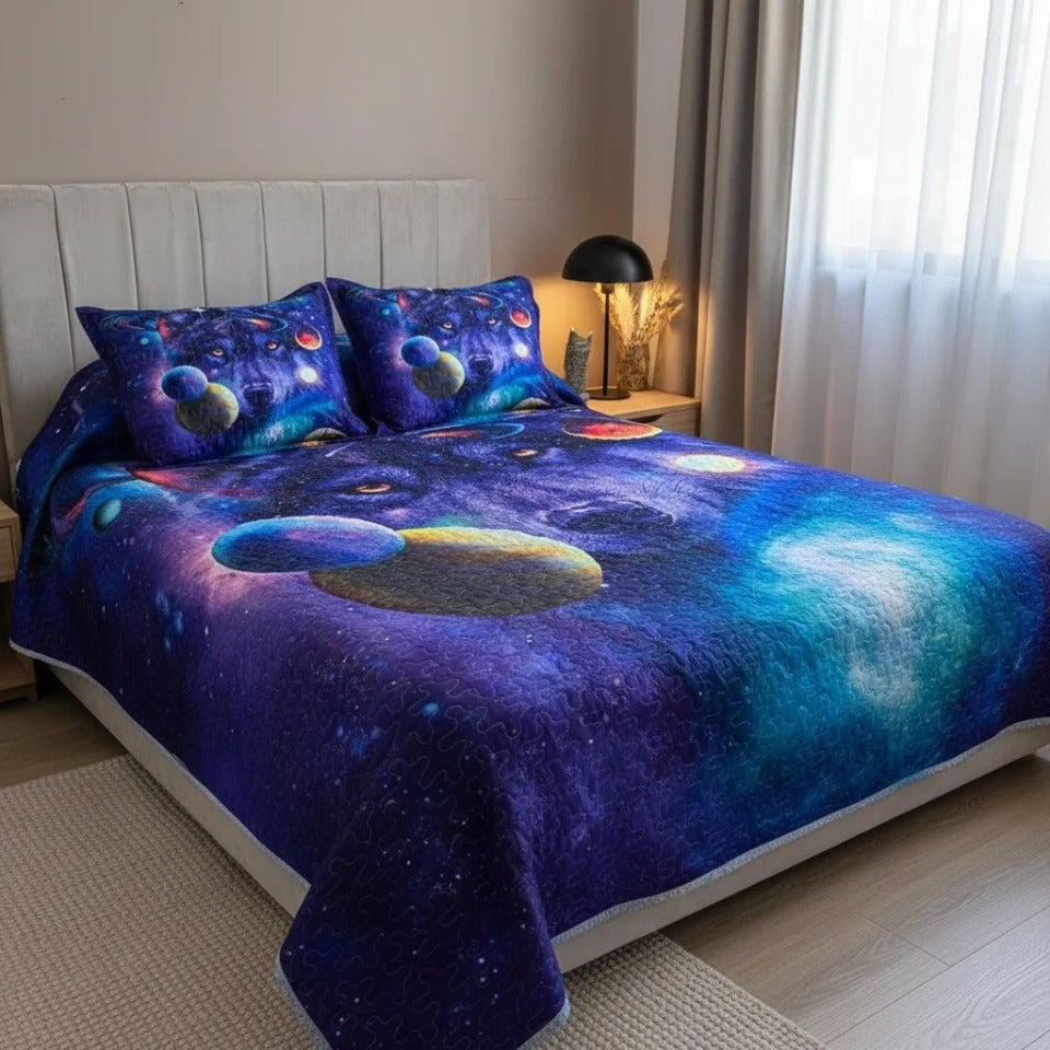 Cubrecama Quilt 2 Plazas Diseño 3D Lobo