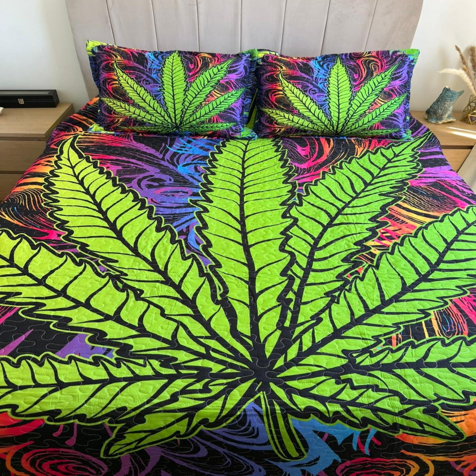 Cubrecama Quilt 2 Plazas Microfibra Diseño Hoja Verde