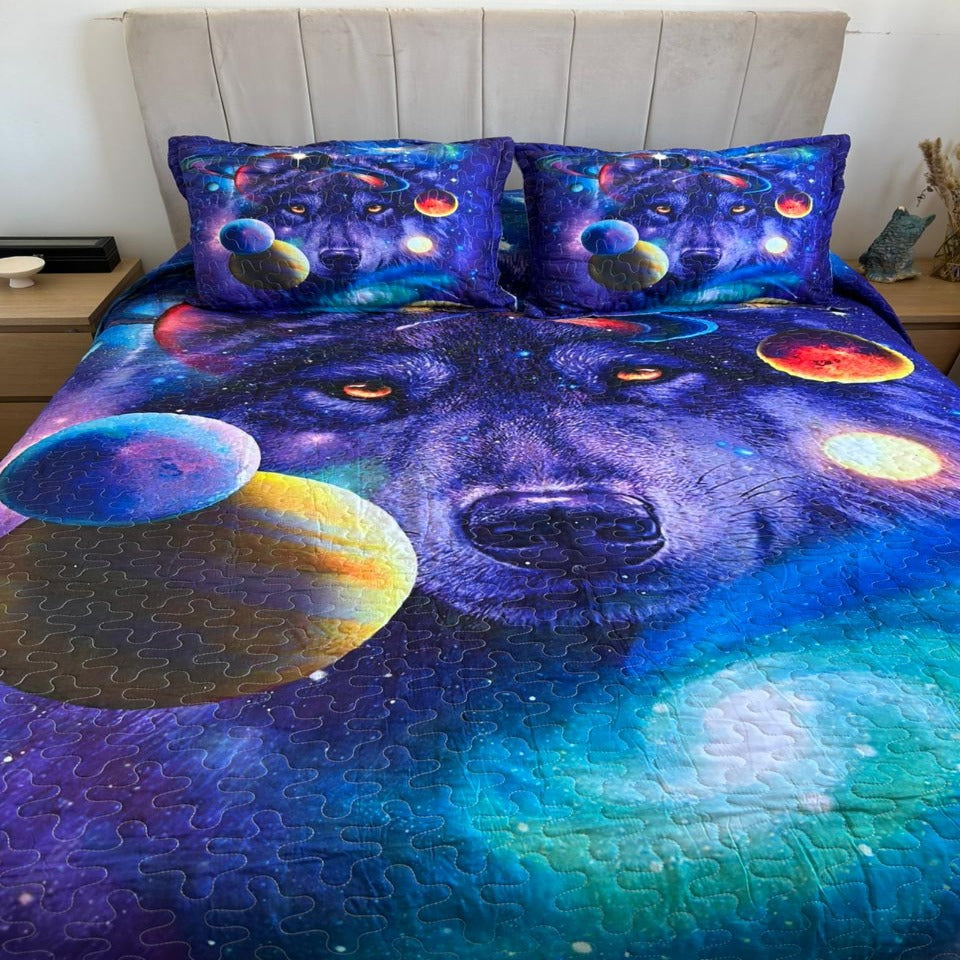 Cubrecama Quilt 2 Plazas Diseño 3D Lobo