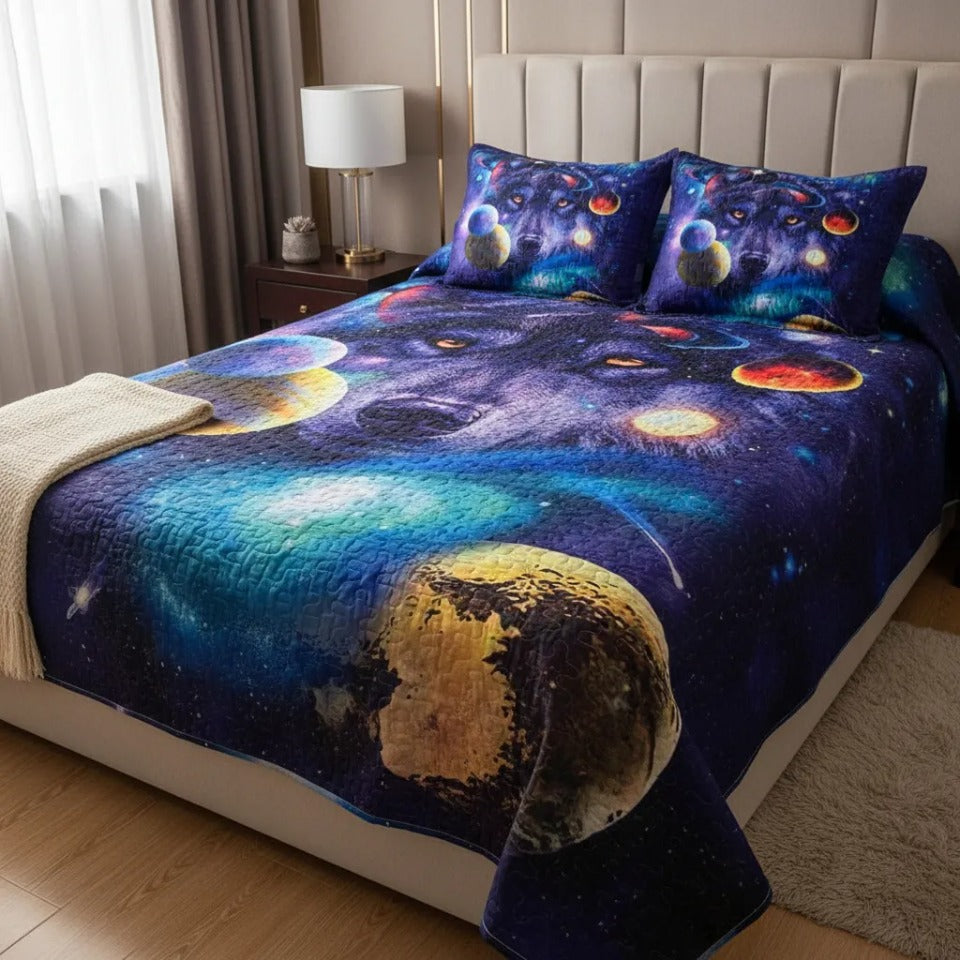 Cubrecama Quilt 2 Plazas Diseño 3D Lobo