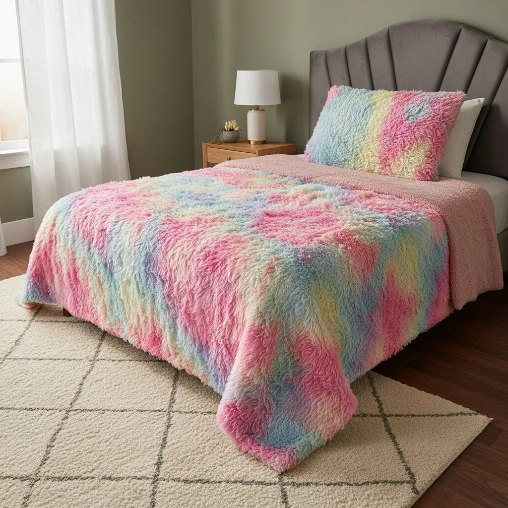 Cubrecama Peludo 1.5 Plazas con Chiporro | Multicolor
