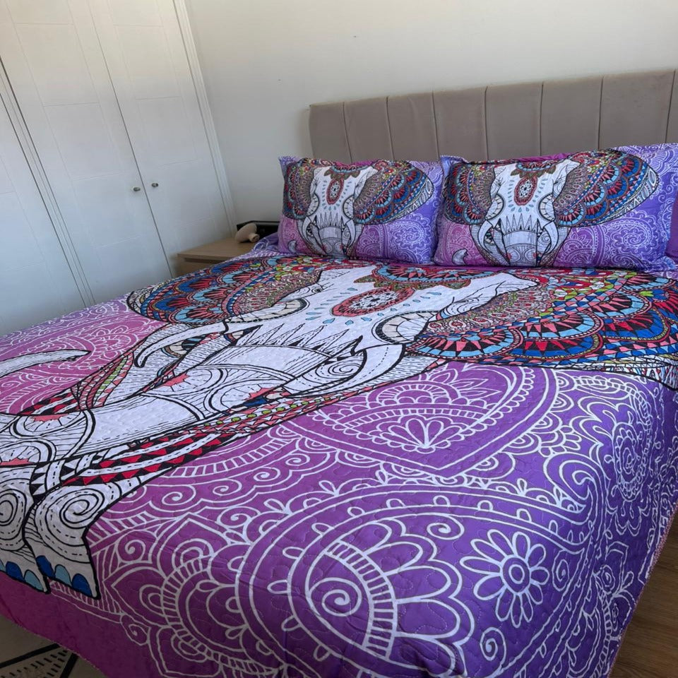 Cubrecama Quilt 2 Plazas Microfibra Elefante Mandala