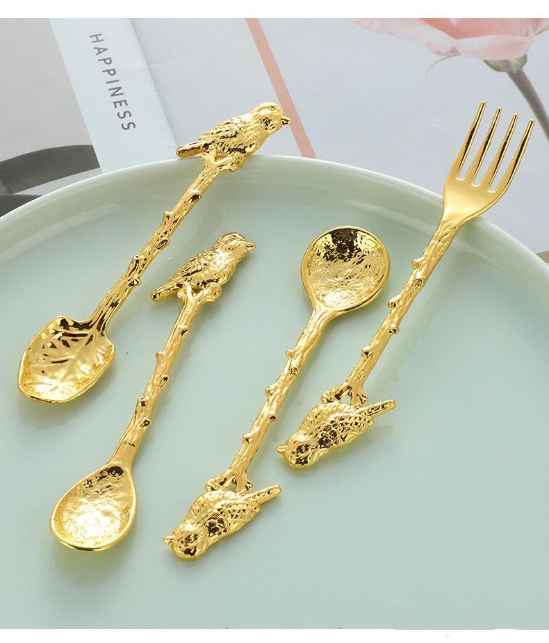 set de 6 tenedores o cucharas para picoteo, diseño pajaro