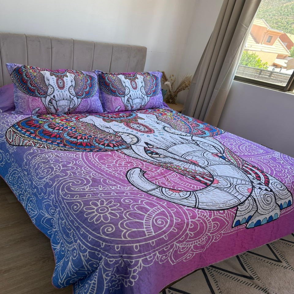 Cubrecama Quilt 2 Plazas Microfibra Elefante Mandala