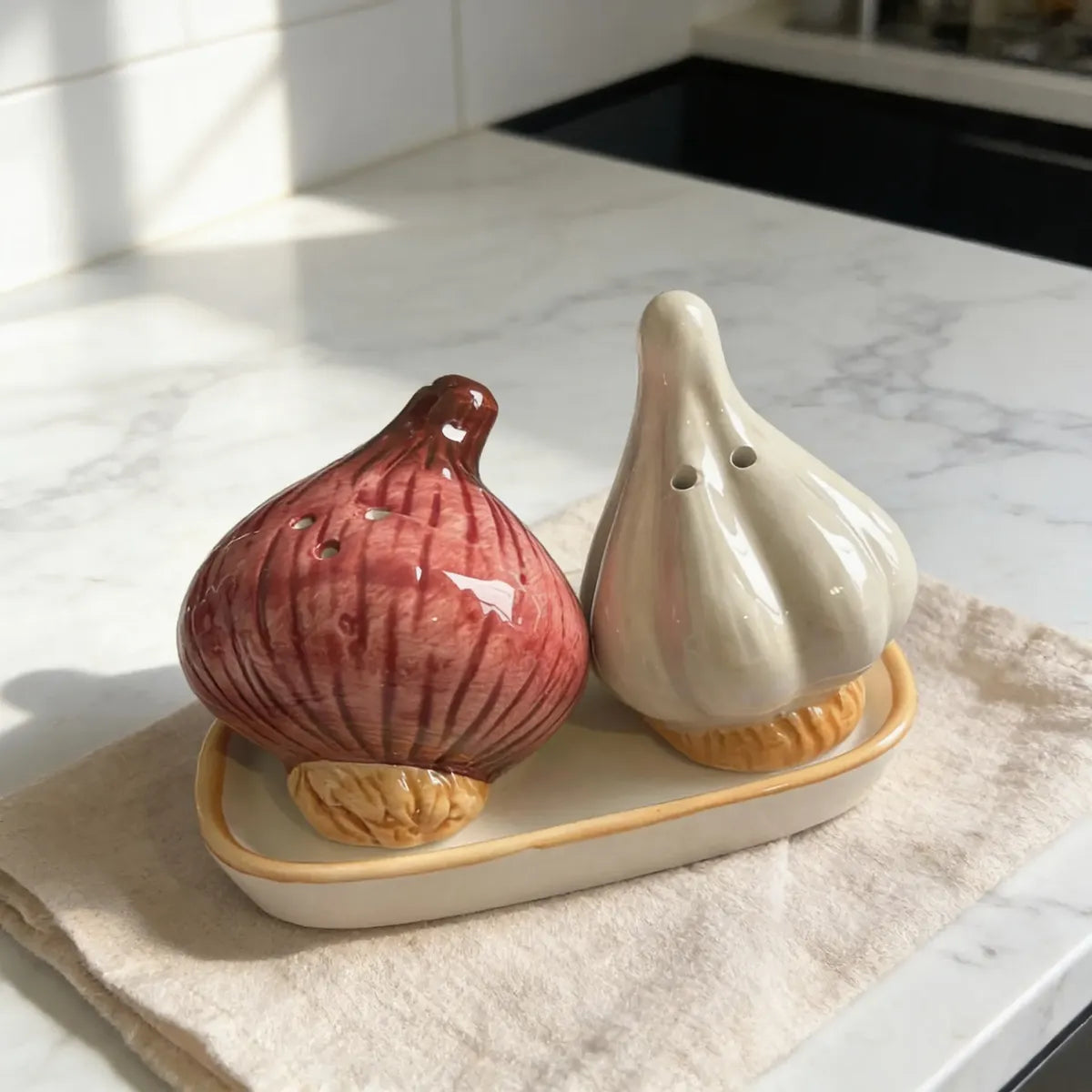 Set Saleros Diseño Ajo Y Cebolla | Sazonador Decorativo Cocina
