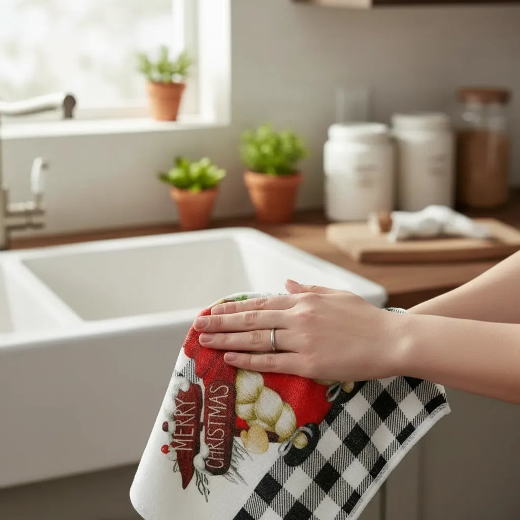 Set 2 Paños De Cocina Navideños 45 × 70 Cm · Duendes