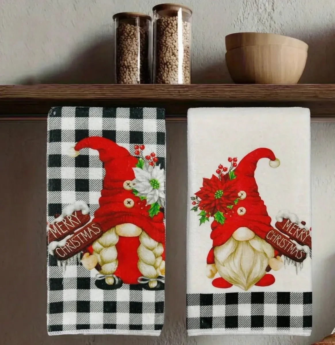 Set 2 Paños De Cocina Navideños 45 × 70 Cm · Duendes