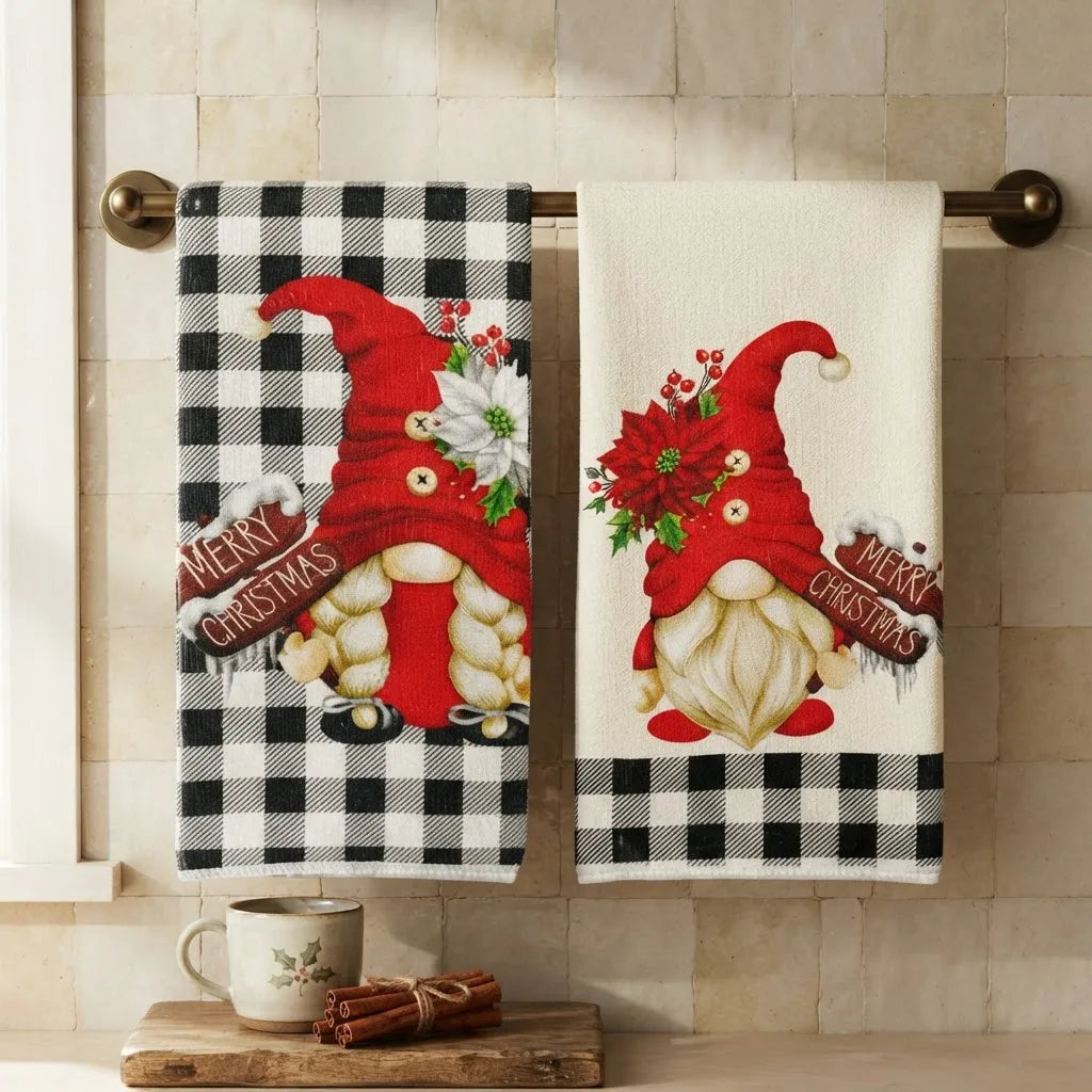 Set 2 Paños De Cocina Navideños 45 × 70 Cm · Duendes
