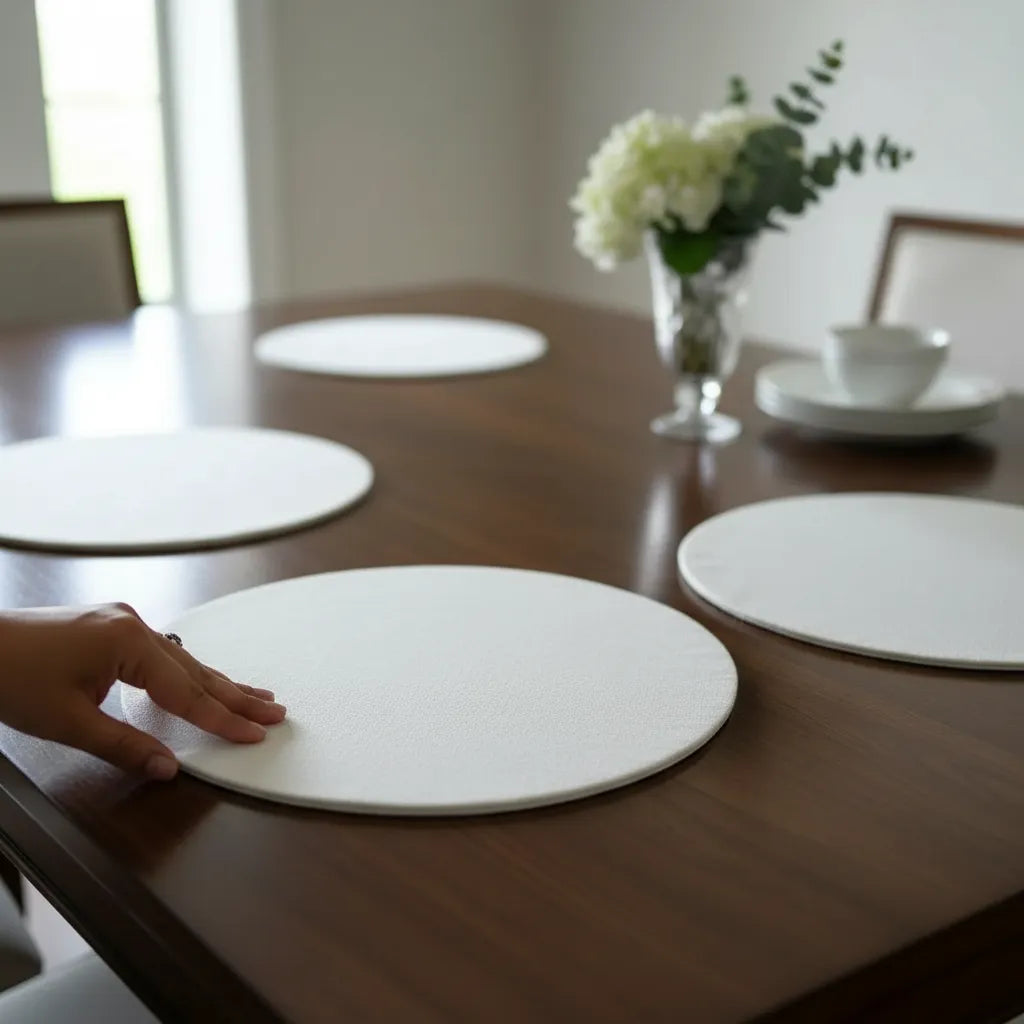Individuales Redondos Repelentes con Base MDF Beige