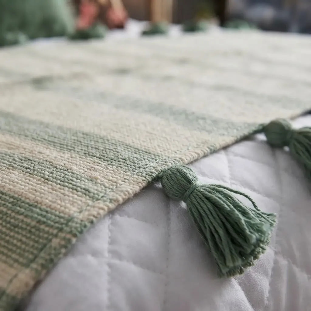 Set Piecera Kilim Verde Agua 70 × 210 cm + 3 Fundas de Cojín 45 × 45 cm