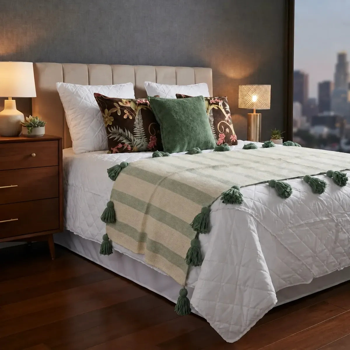 Set Piecera Kilim Verde Agua 70 × 210 cm + 3 Fundas de Cojín 45 × 45 cm
