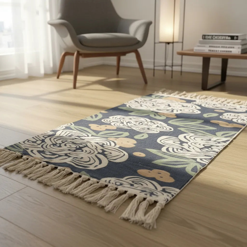 Alfombra Kilim Flores Blancas 90Cmx 60cm