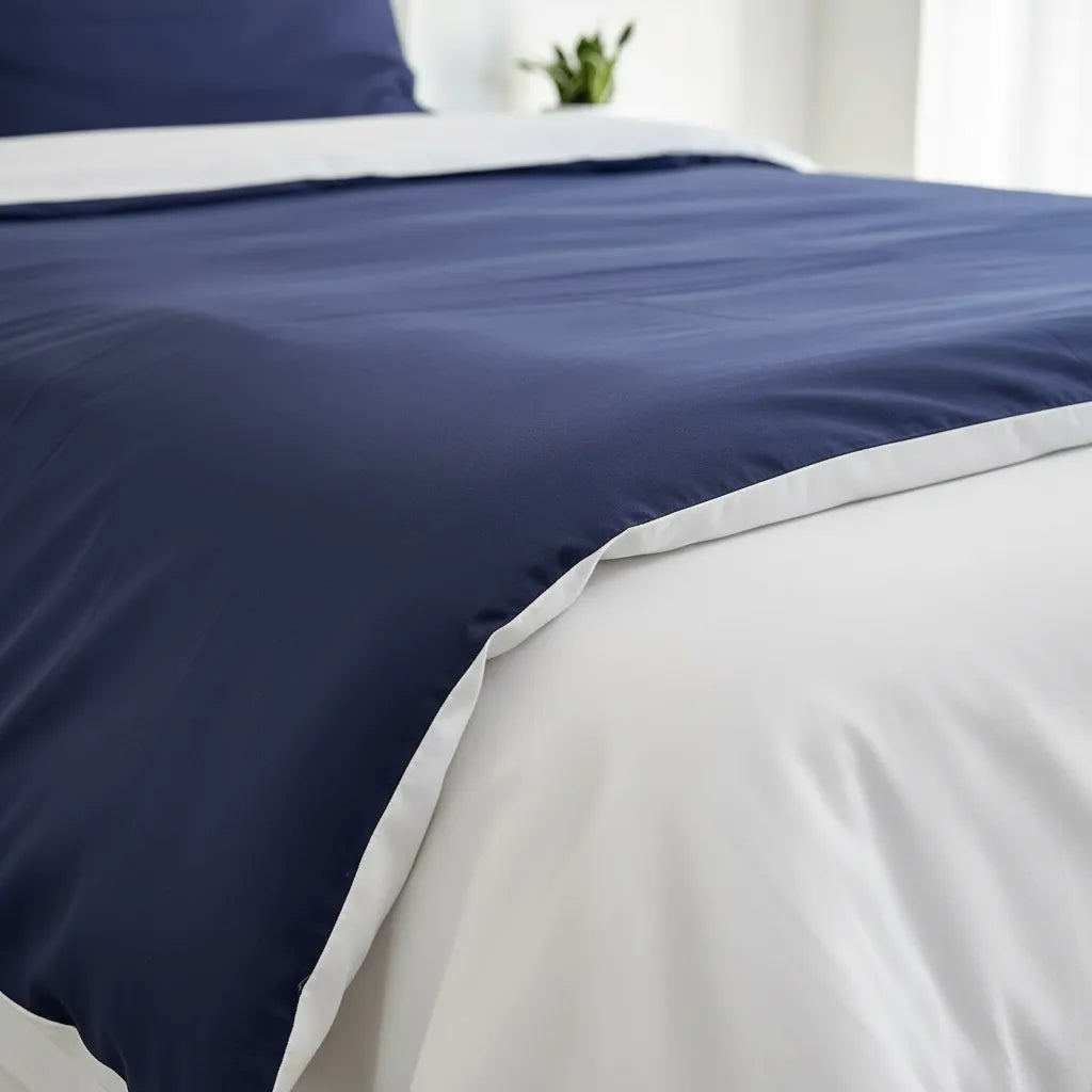 Set Funda de Plumón Reversible 1.5 Plazas Azul/Blanco con Cierre + Sábana + Funda Almohada 100% Algodón