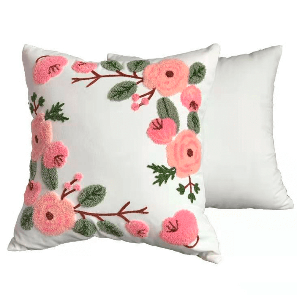 Fundas de cojines con flores bordadas