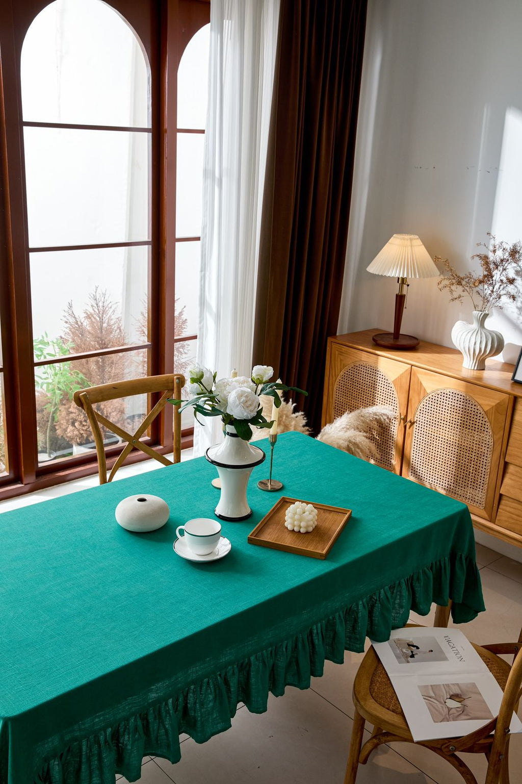 Mantel elegante,  de lino turquesa