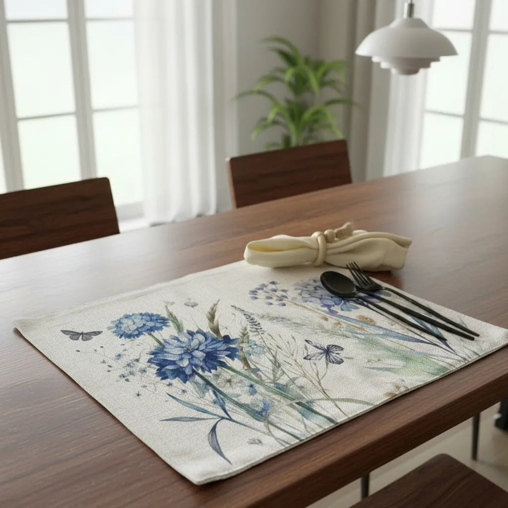 Set de 6 individuales repelentes en  lino, Hortensia