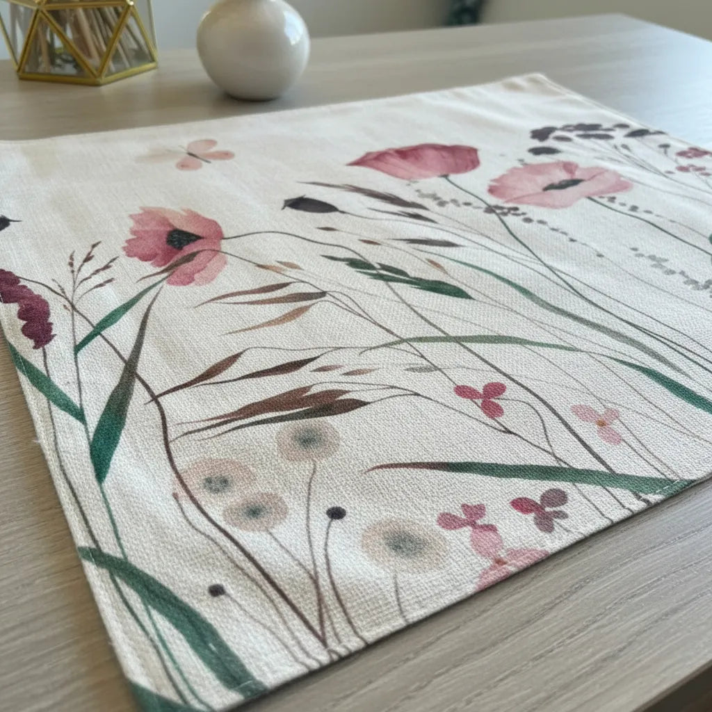 Set de 6 individuales repelentes en  lino, flor