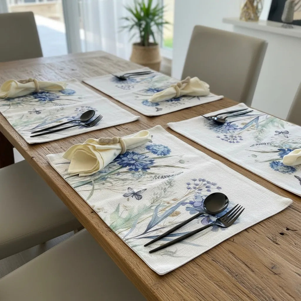 Set de 6 individuales repelentes en  lino, Hortensia