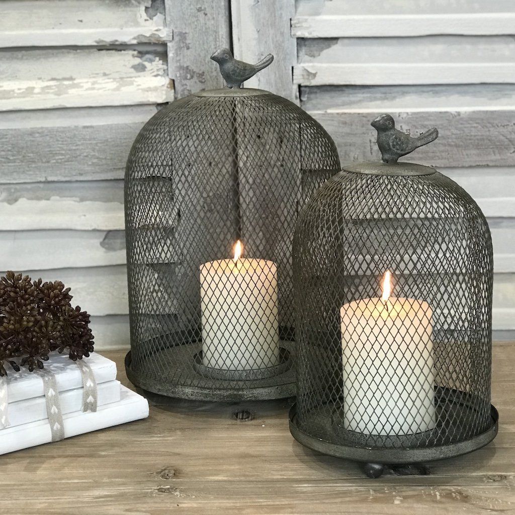 Set de 2 portavelas diseño jaula con figura de pajaro