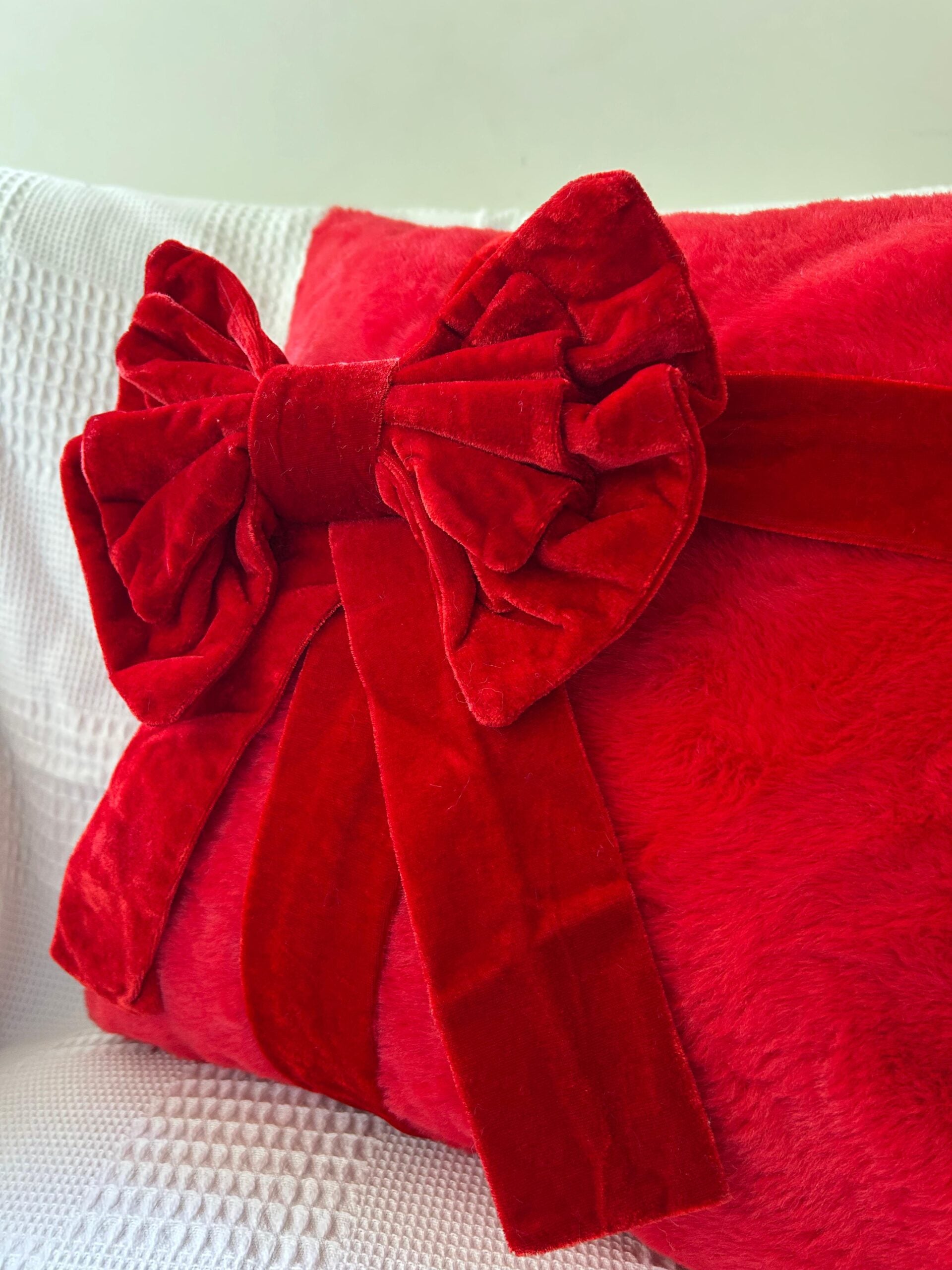 Fundas de cojines navideñas con diseño 3D de lazo elegante