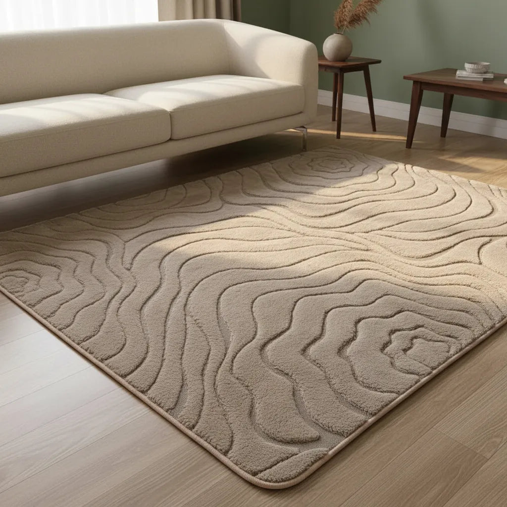 Alfombra Decorativa Beige Relieve, Antideslizante 80x120 cm