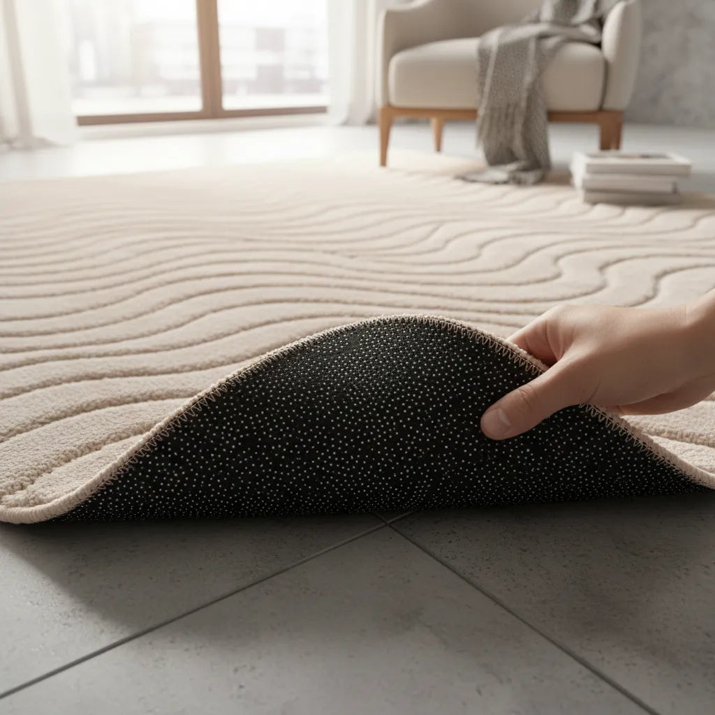 Alfombra Decorativa Beige Relieve, Antideslizante 80x120 cm