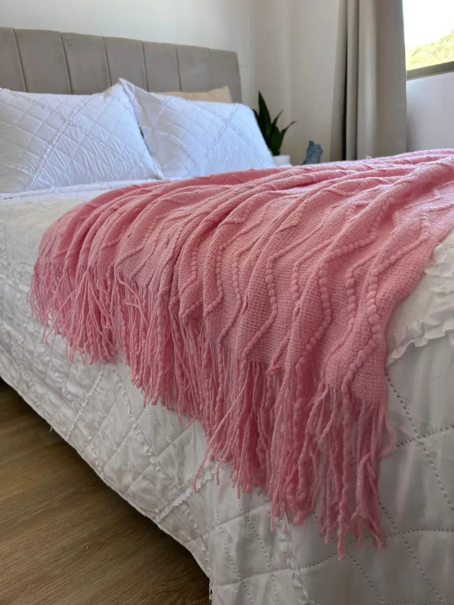 Manta Tejida con flecos  Rosa | 120x180cm
