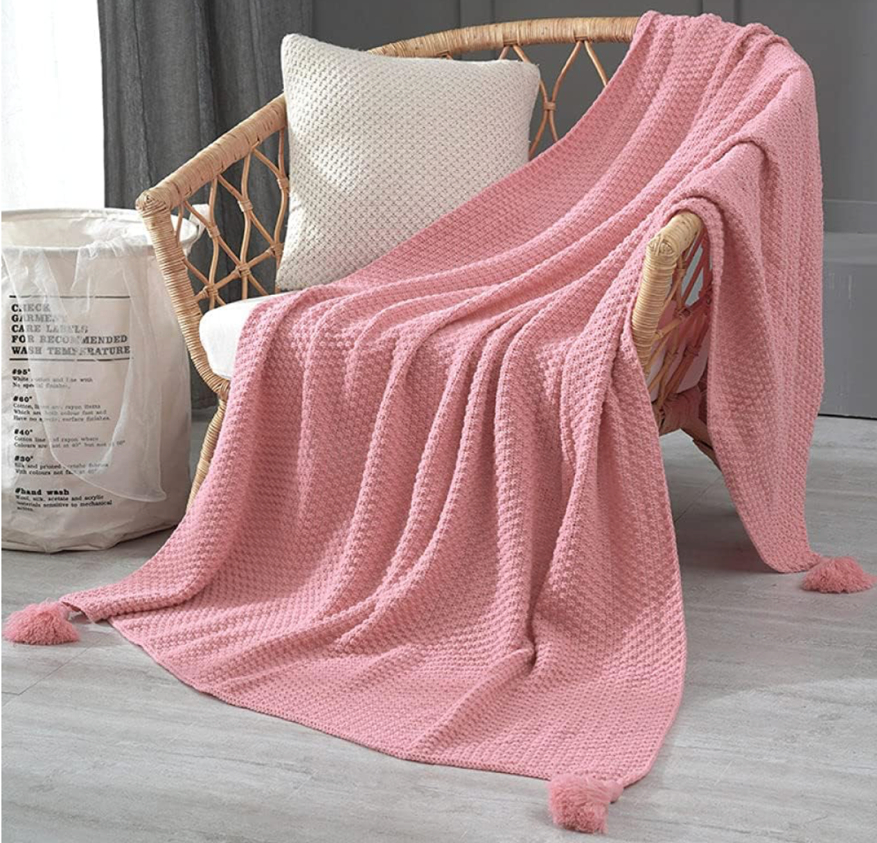 Mantas de punto con pom-pom 1.30cm x 1.50cm