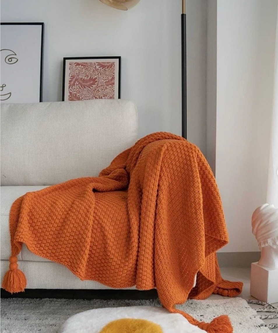 Mantas de punto con pom-pom 1.30cm x 1.50cm