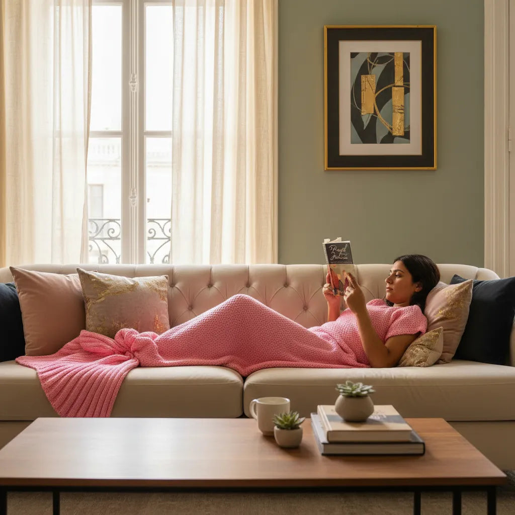 Manta Tejida Estilo Sirena XL | Suave, Cálida y Decorativa - Rosa