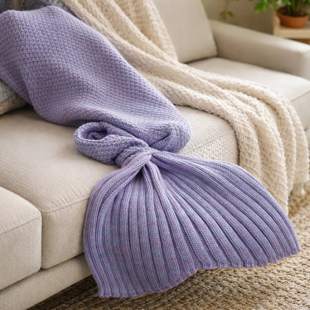 Manta Tejida Estilo Sirena XL | Suave, Cálida y Decorativa - Lila