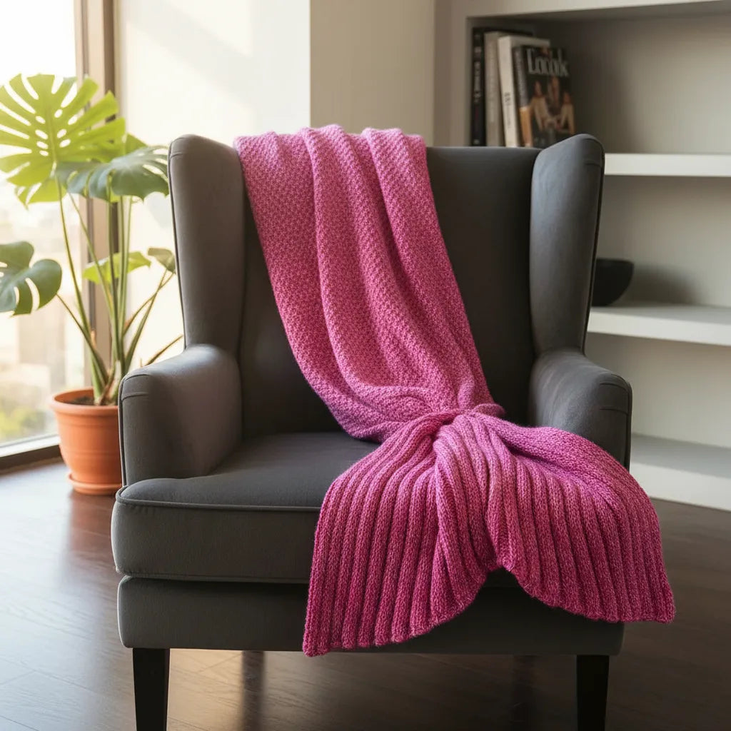 Manta Tejida Estilo Sirena XL | Suave, Cálida y Decorativa - Fucsia